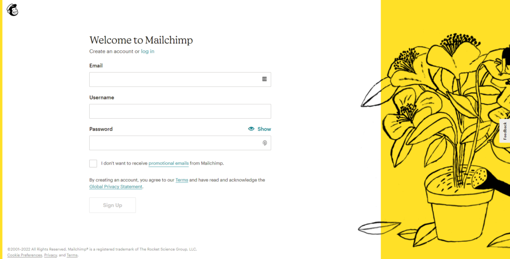 MailChimp 페이지 가입