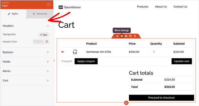 SeedProd カート ブロックの設定