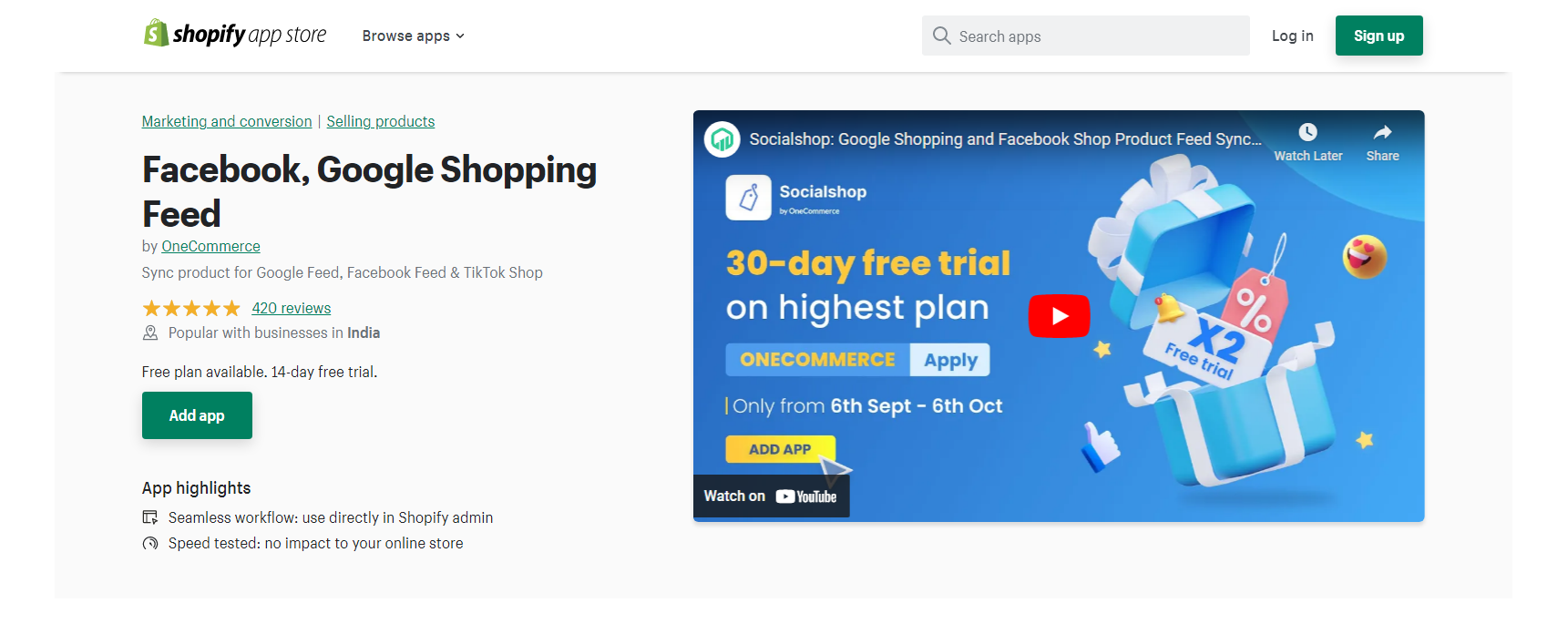 Facebook, Google Shopping - App Facebook Shopify