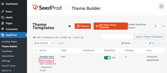 Modification d'un modèle de conception SeedProd