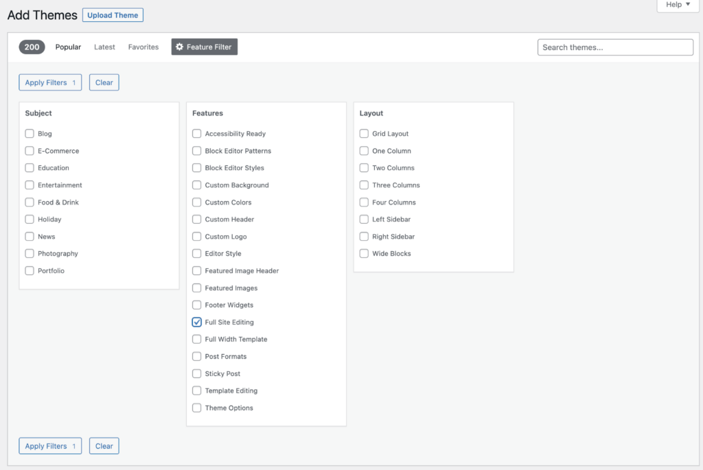 เปิดใช้งาน WordPress Site Editor