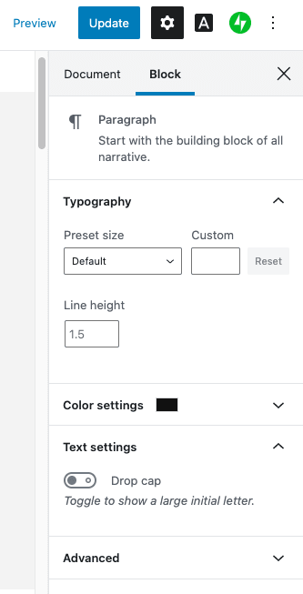 configuración del editor de bloques