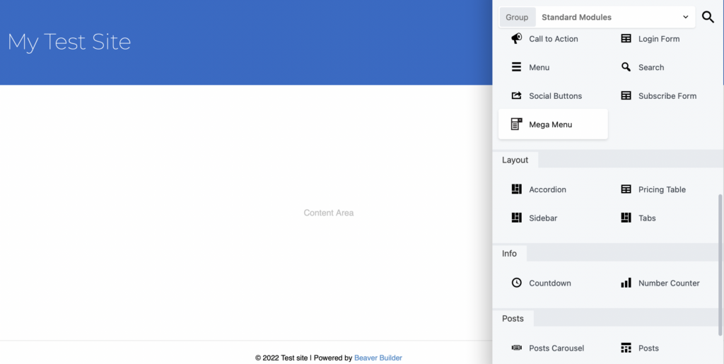 Modulo mega menu Beaver Builder