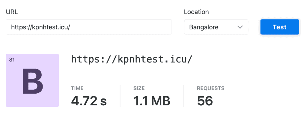 Prueba de velocidad de Namehero (Bangalore)