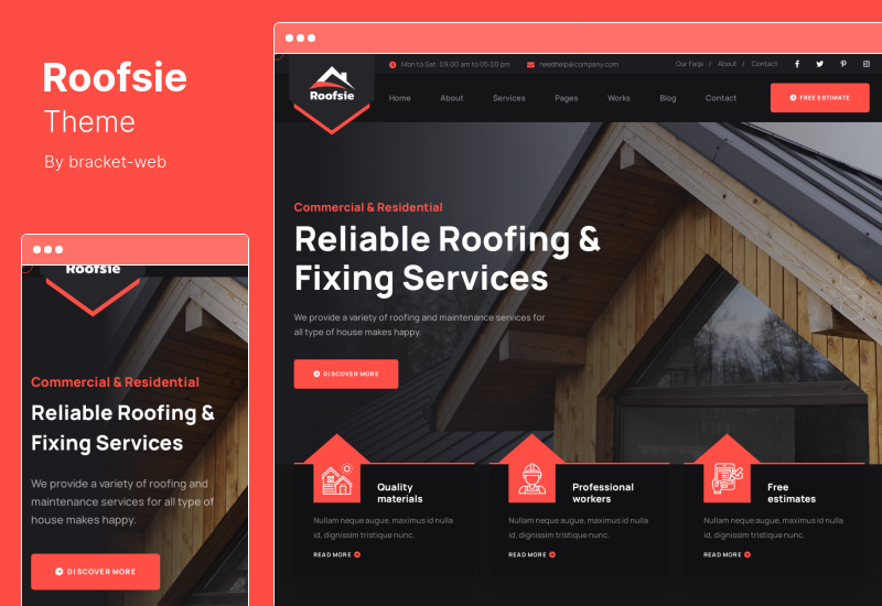 Tema Roofsie - Tema WordPress de serviços de telhado