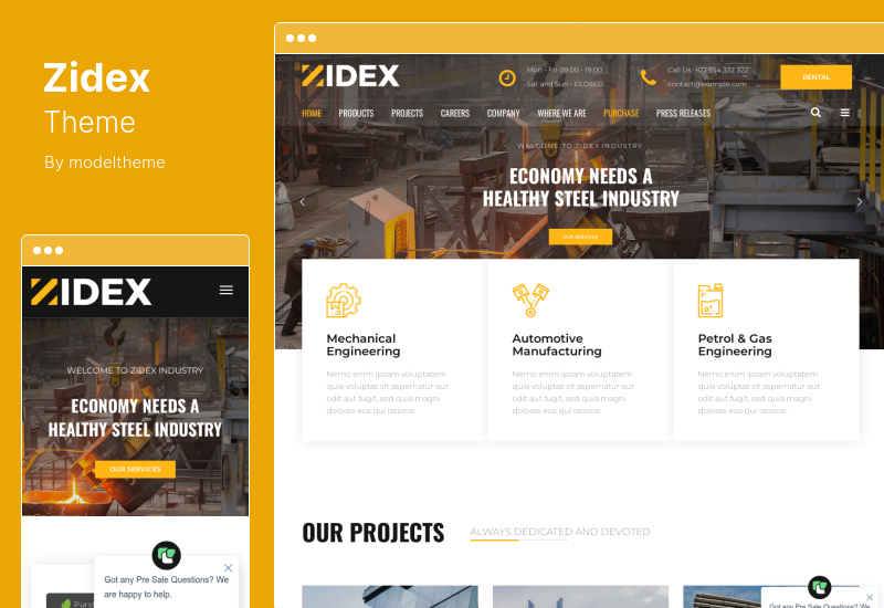 Tema Zidex - Tema de WordPress industrial y de fábrica