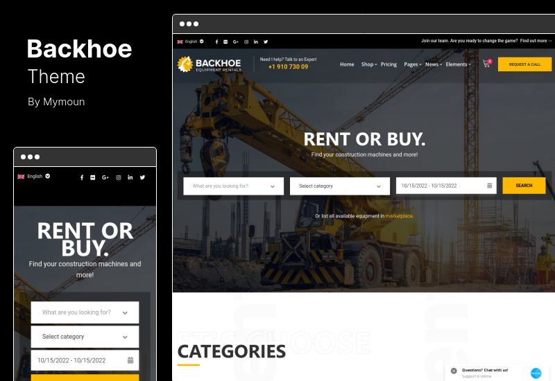 Backhoe Theme - Penyewaan Peralatan Konstruksi WordPress Theme