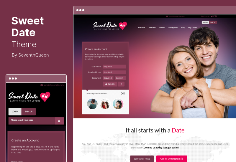 Tema Sweet Date - Mais do que um tema WordPress de namoro