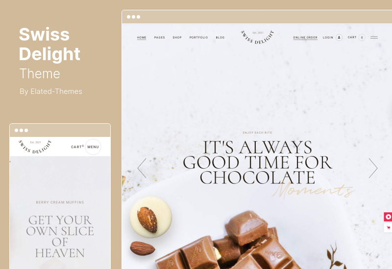 Swiss Delight Theme - Chocolate & Cake Shop WordPress テーマ