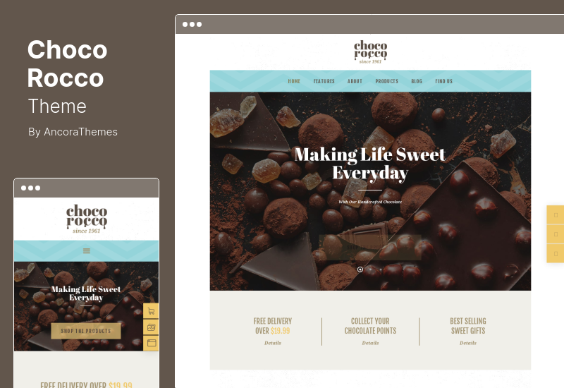 ธีม ChocoRocco - ร้านขนมช็อคโกแลต & ร้านขนม WordPress Theme