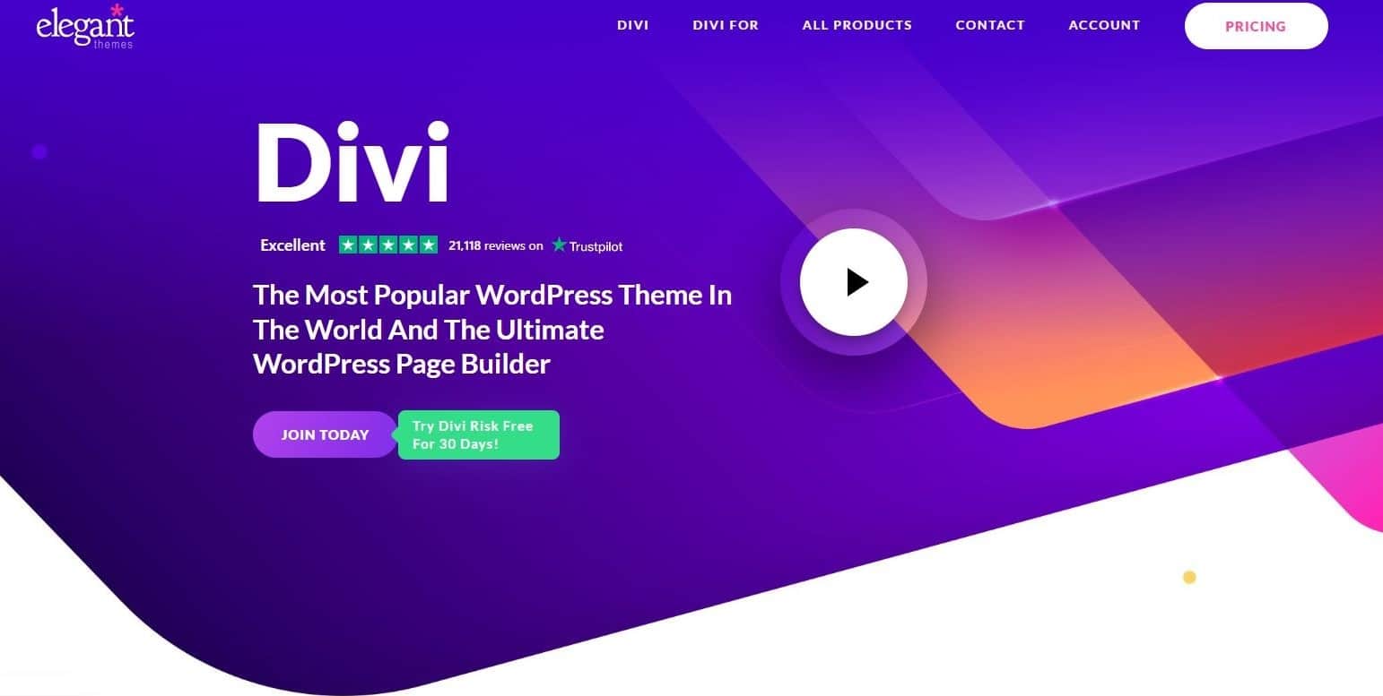 Divi 的网站截图，这是一个对附属公司有用的 WordPress 主题。