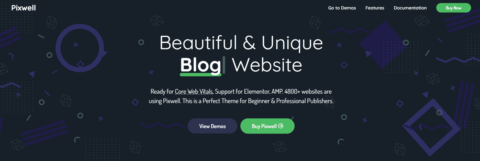 最高のアフィリエイト WordPress テーマの 1 つである Pixwell の Web サイトのスクリーンショット。