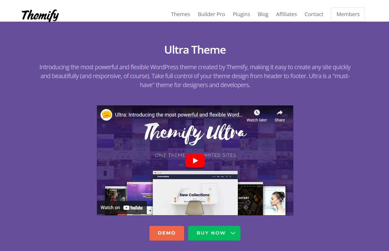 ภาพหน้าจอของเว็บไซต์สำหรับ Ultra ซึ่งเป็นธีม WordPress ที่เป็นประโยชน์สำหรับนักการตลาดในเครือ