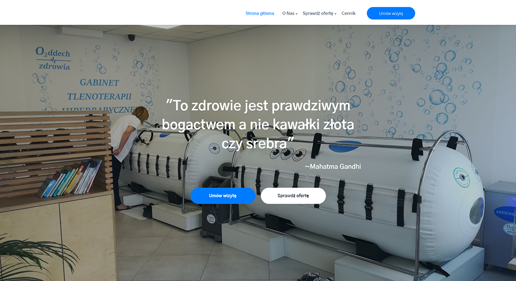 Oddech Zdrowia, un site web furnizor HBOT creat cu tema WordPress Monstroid2