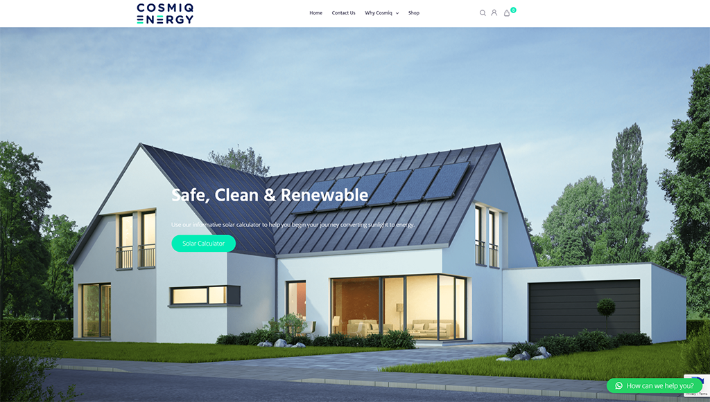 Cosmiq Energy: site-ul web al unei companii de energie verde, creat cu tema WordPress Monstroid2