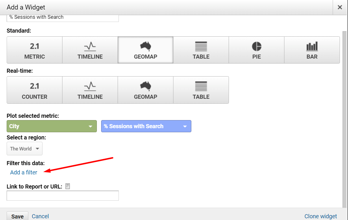 Google Analytics-Dashboard, fügen Sie einen Filter hinzu