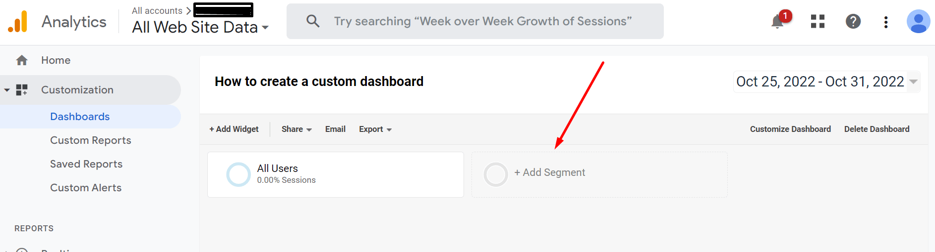 Dasbor Google Analytics - tambahkan segmen