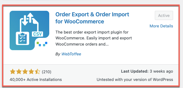 version de base du plug-in d'importation d'exportation de commandes