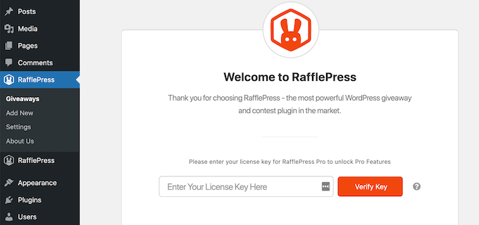 إضافة مفتاح ترخيص RafflePress