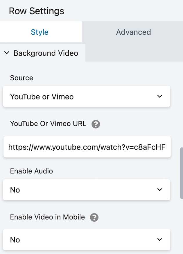 Menempelkan URL YouTube ke tab Video Latar Belakang.