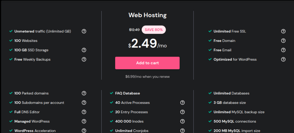 prezzo dell'offerta dell'hosting