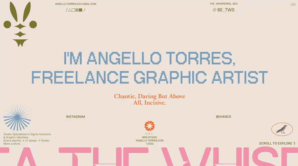 Angelle Torres 目前作为自由职业者从事多个项目（品牌、插图、海报、UI）。