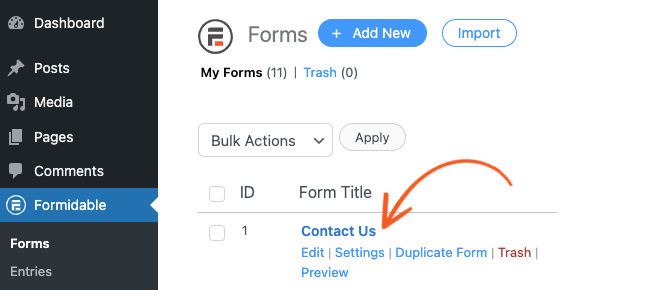 Formidable Forms Form Settings