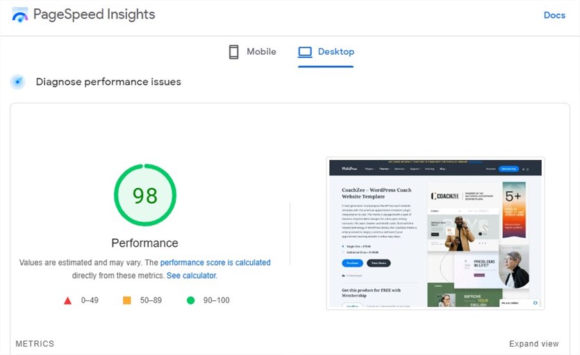 come scegliere un tema WordPress performance Coachzee