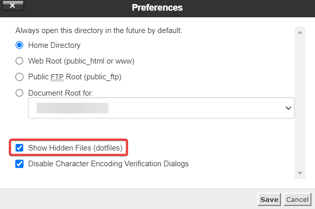 Popup-Fenster für versteckte Dateien im Dateimanager anzeigen.