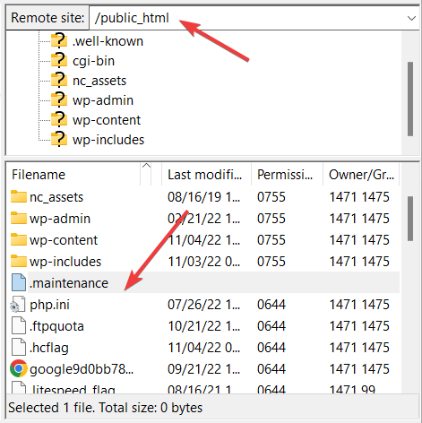 accesso al file di manutenzione tramite filezilla