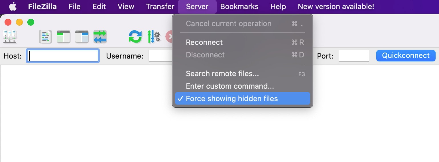 So erzwingen Sie das Anzeigen versteckter Dateien in FileZilla