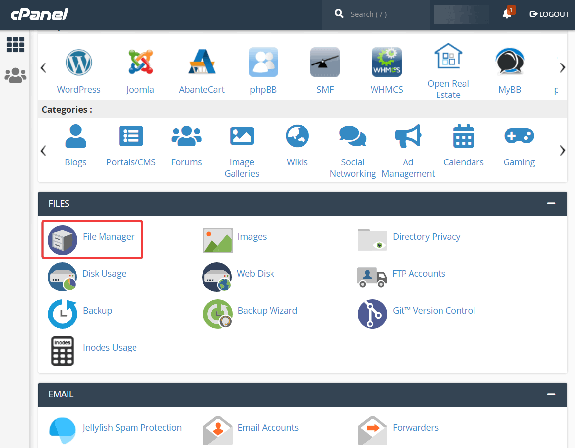 administrador de archivos en cpanel