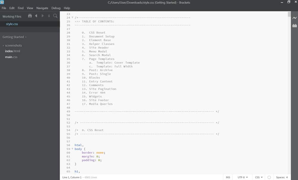 daftar isi dalam style sheet css