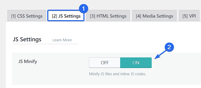 تفعيل خيار JS Minify