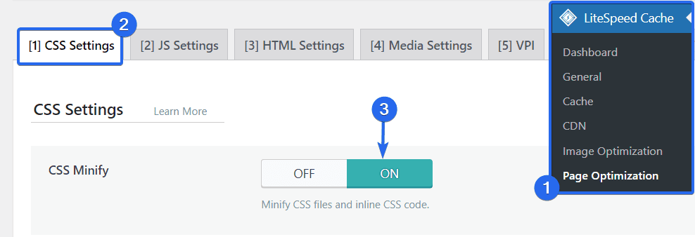 Configuración de CSS de caché de LiteSpeed