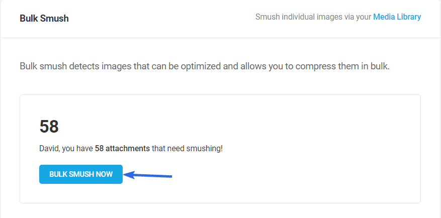 Optimalkan gambar dengan mengklik tombol Bulk Smush Now