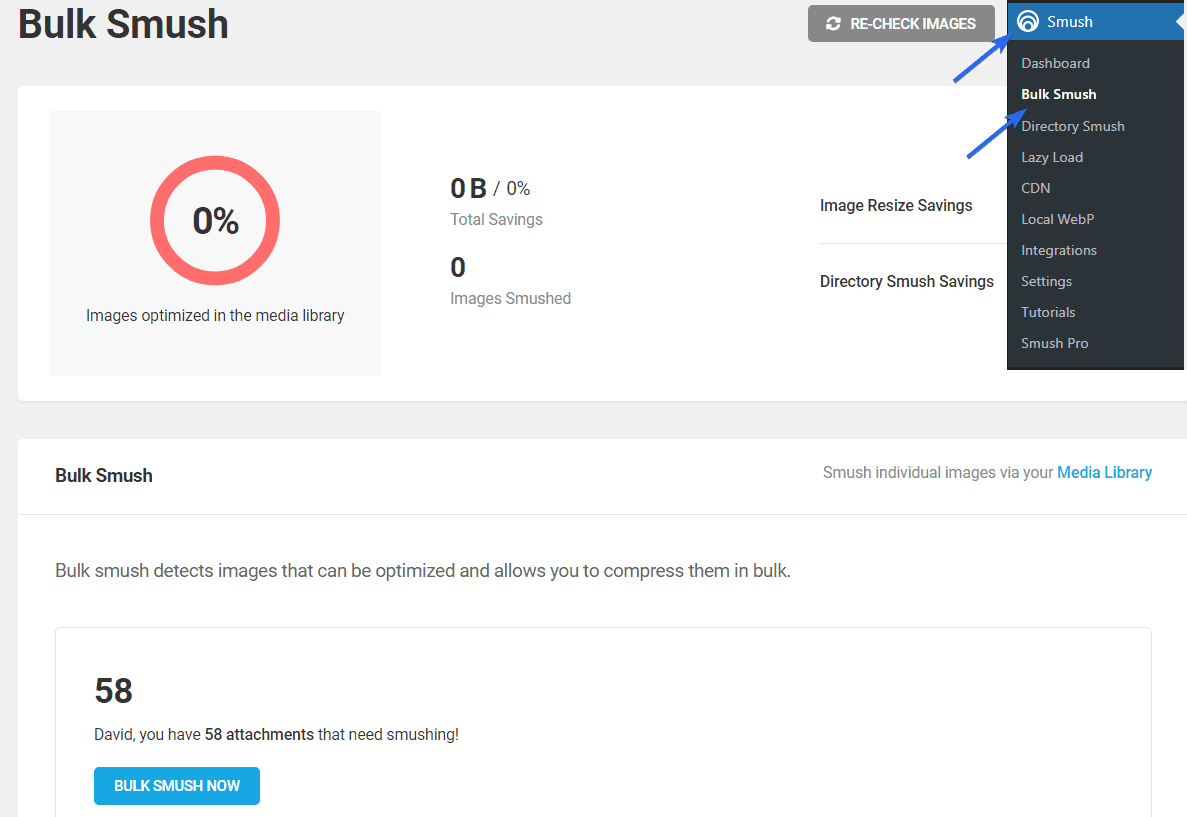 ตัวเลือก Smush จำนวนมาก