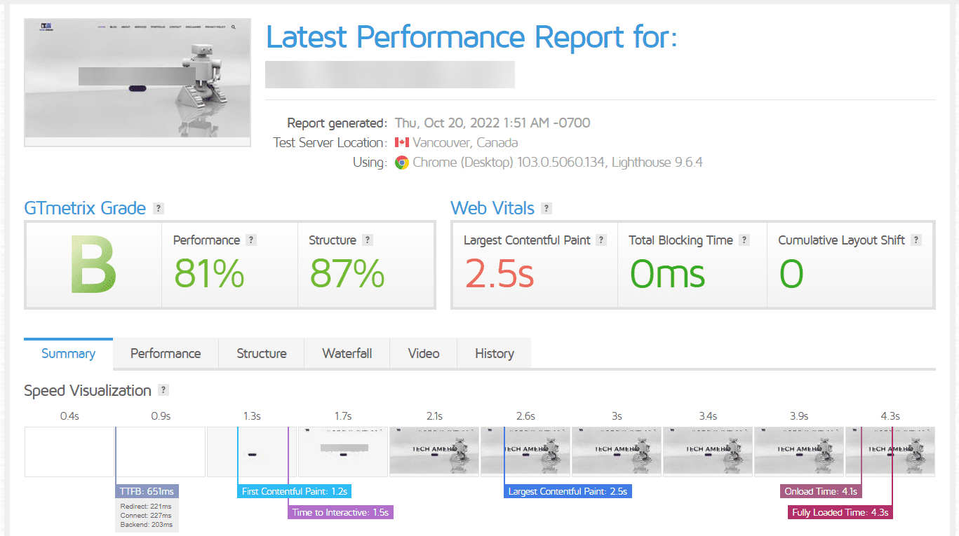 Informe de rendimiento del sitio web