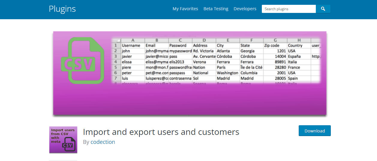 Importar usuario de CSV con meta: complementos de importación y exportación de WordPress