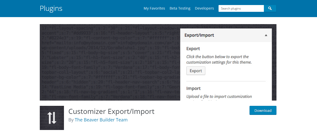 Wtyczki importu eksportu WordPress - Eksport dostosowywania -Import