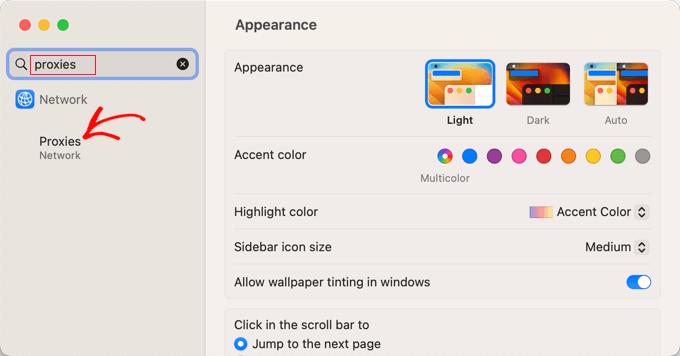 Suchen Sie in den Mac-Systemeinstellungen nach „Proxies“.