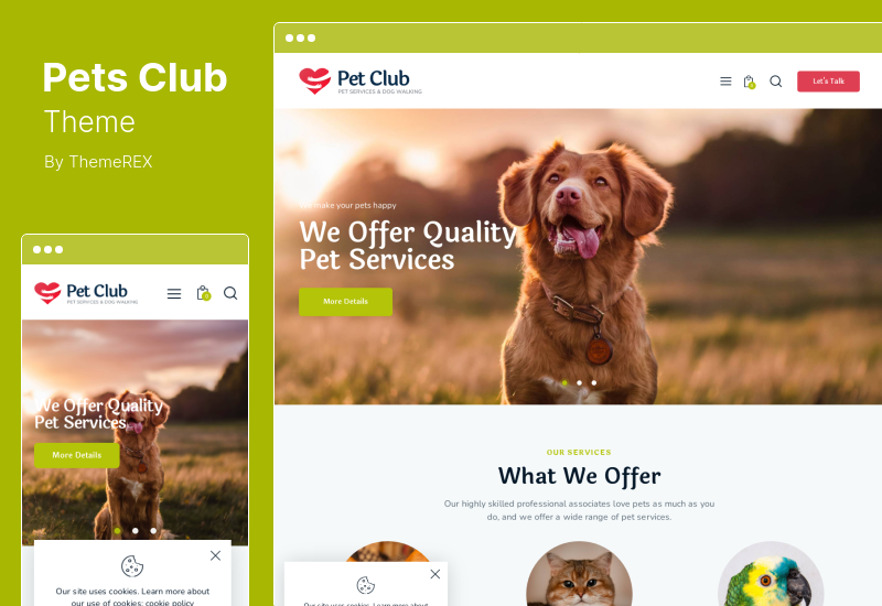 Tema di Pets Club - Negozio di animali e tema WordPress per veterinari di allevamento