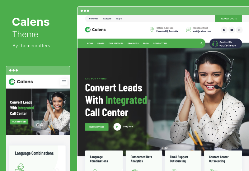 Motyw Calens - Motyw WordPress Usługi Call Center