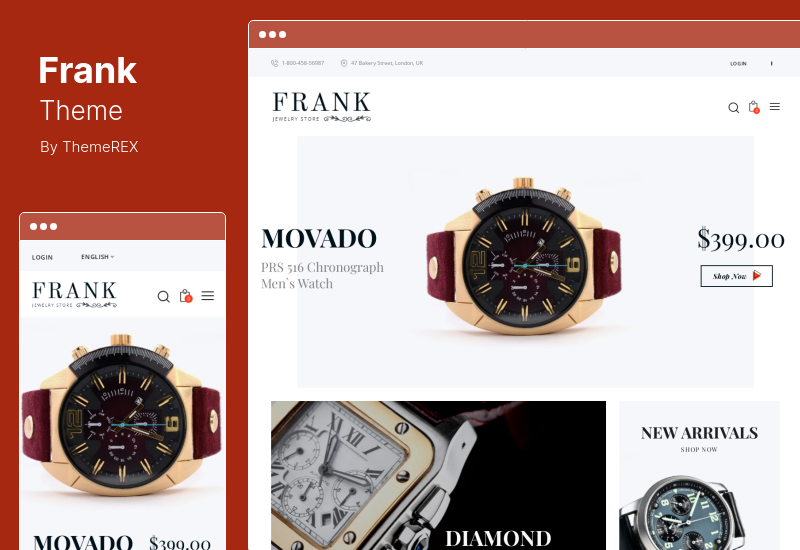 Frank Theme - Thème WordPress pour boutique en ligne de bijoux et de montres