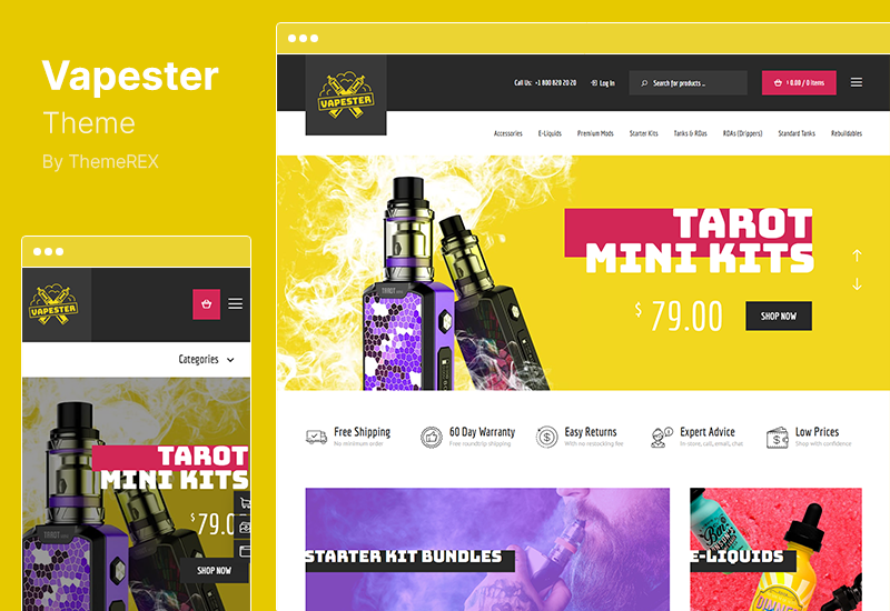 Tema Vapester - Tienda creativa de cigarrillos y tienda de cigarrillos electrónicos WooCommerce Theme