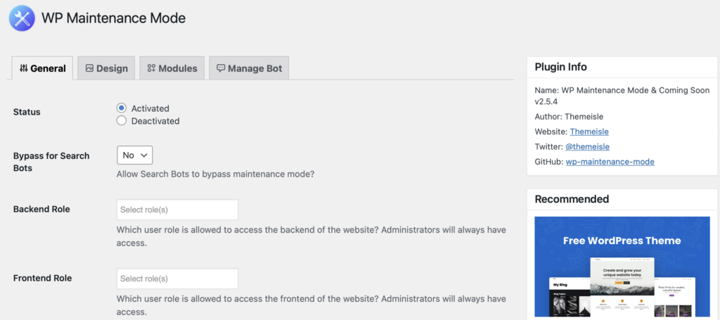 WP Maintenance Mode & Coming Soon การตั้งค่าทั่วไป