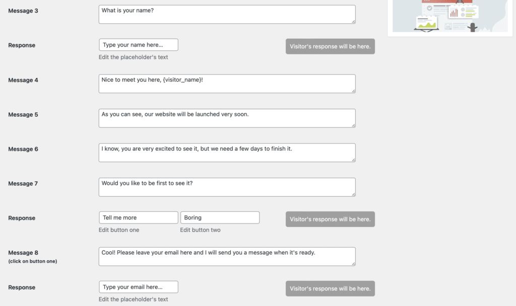 Messages du chat bot pour une page en mode maintenance