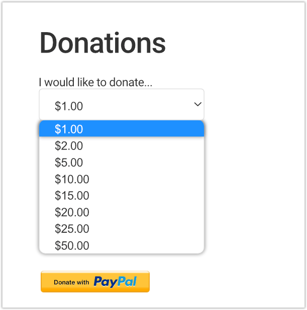Przyjmuj darowizny za pomocą wtyczki PayPal — lista rozwijana kwoty formularza