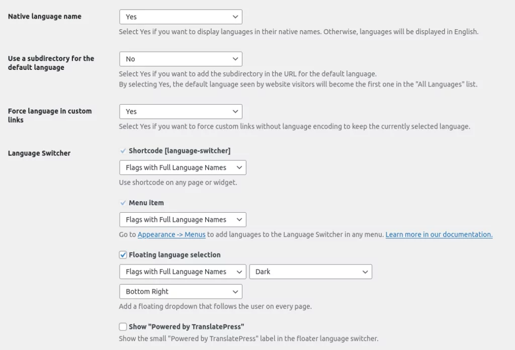 Strona ustawień ogólnych TranslatePress