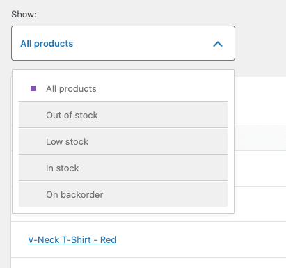 WordPress WooCommerce affichant tous les produits dans le menu inférieur